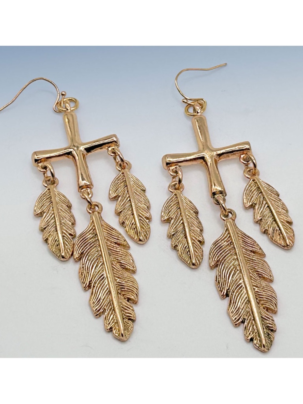 Large Gold-Plated Cross & Dangle Leaf Earrings Nordstrom Jewelry Trunk Show